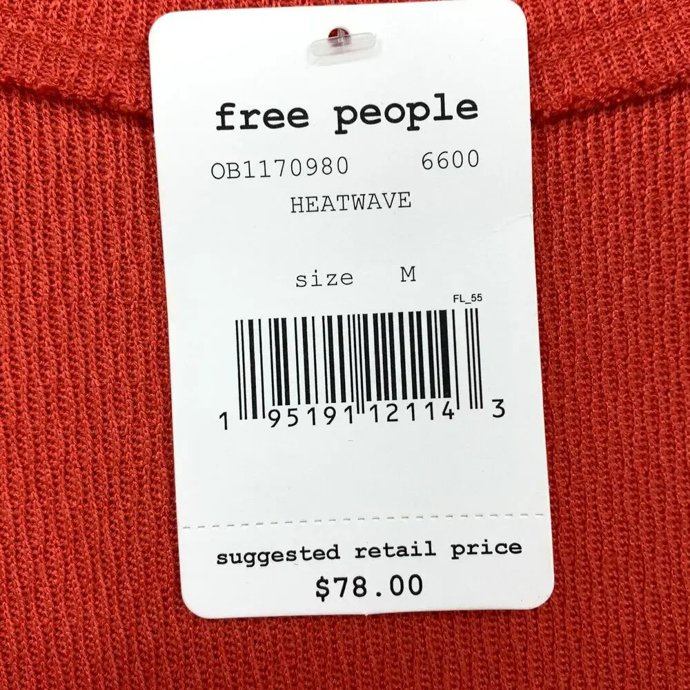 Free People We The Free Snowy Thermal Long Sleeve Top Womens M Heatwave Orange
